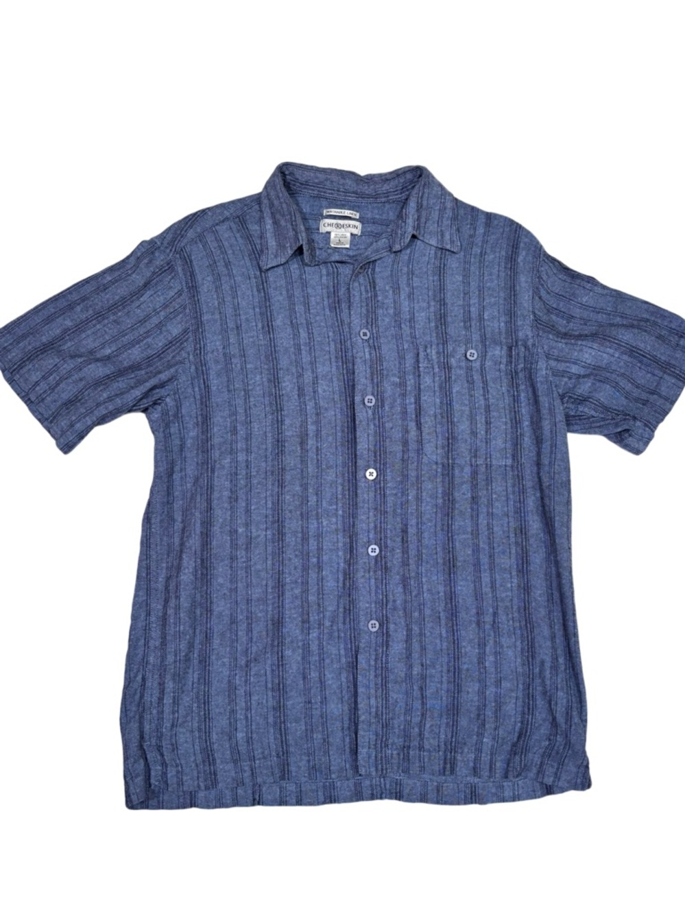 Mens Chereskin Wearable Linen Blue Short-Sleeve Button-Up Shirt L